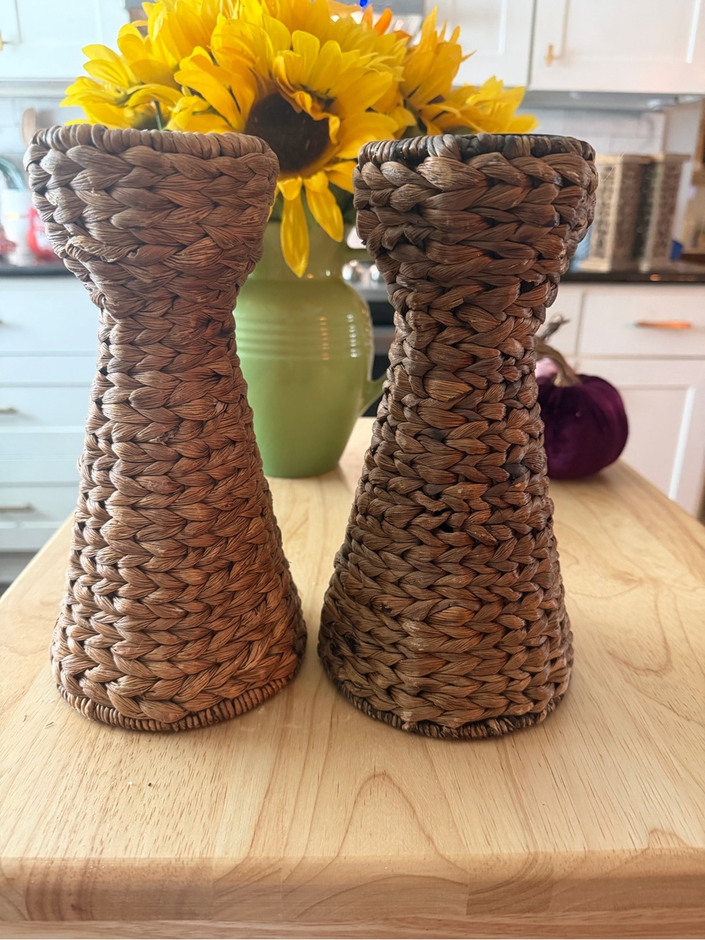 Home Accents Woven Brown Braided Candle Holder Set - Natural Accent